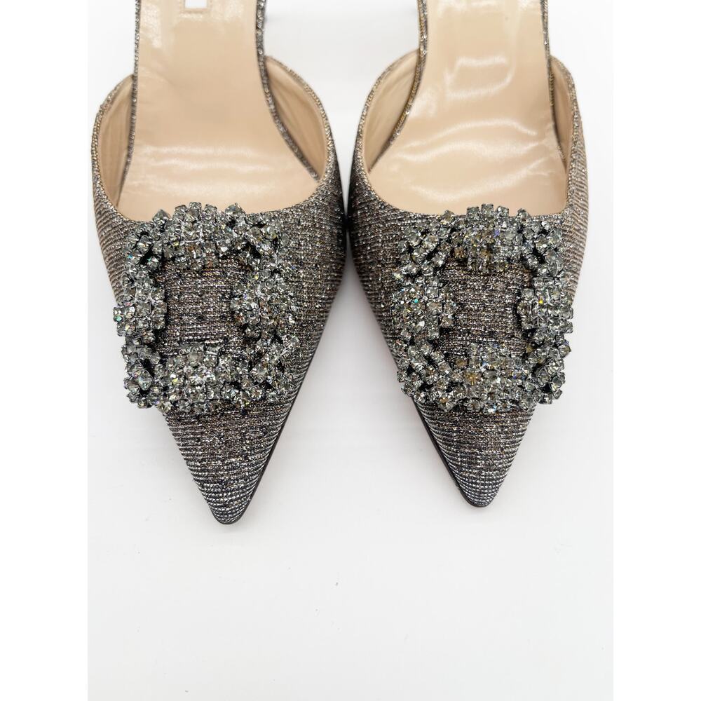 Manolo Blahnik Hangisi D'Orsay Metallic Fabric Crystal Brooch Pumps Heels IT 40 - Picture 7 of 12